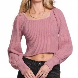 Saltwater Luxe cropped, balloon sleeve, scoop neck mauve Sweater
